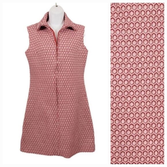 NEW Vintage 60's Handmade Red Geometric Mod Sleeveless Mini Dress Modern Sz M - Picture 1 of 9